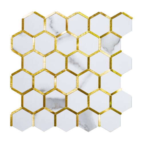 Stone Look and Gold Hexagon Mosaic