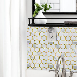 h Stone Look and Gold Hexagon Mosaic